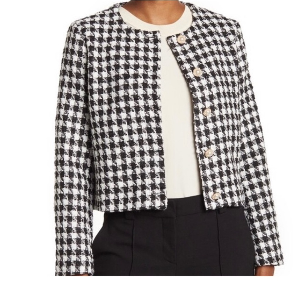 Houndstooth Black & White Tweed Jacket Pearl Buttons